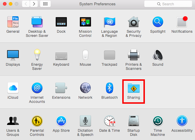 Mac Systeemvoorkeuren en selecteer Delen