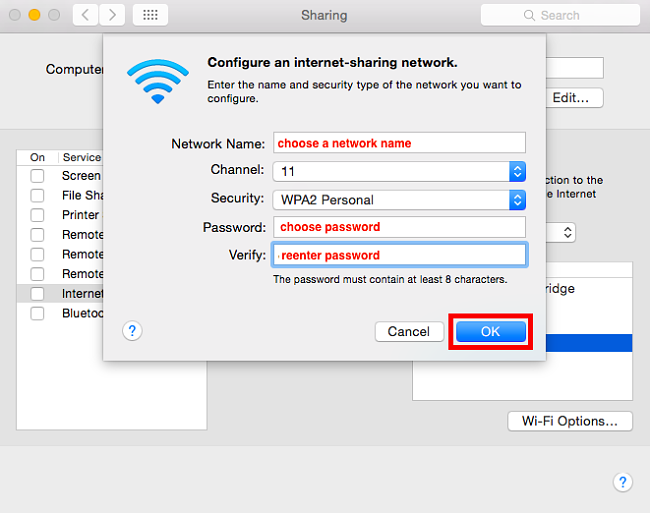 Configuração das opções de Wi-Fi do Mac