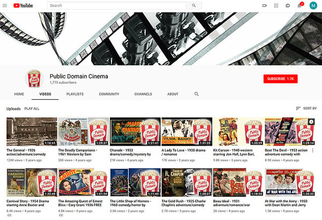 YouTube public domain cinema streaming movies