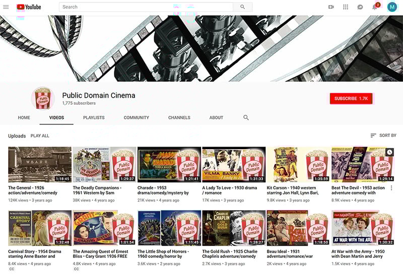 YouTube public domain cinema streaming movies