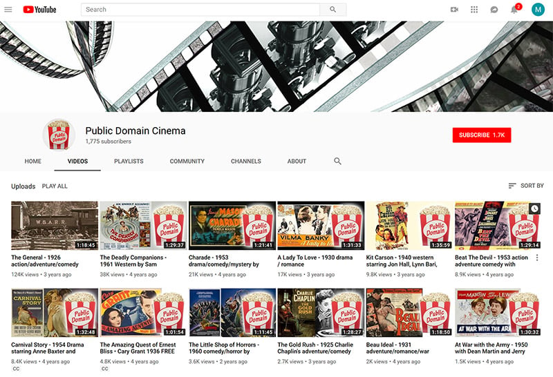 YouTube public domain cinema streaming movies