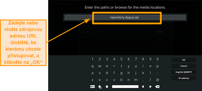 screenshot jak nainstalovat doplněk kodi třetích stran, krok 8, zadejte zdrojovou adresu URL