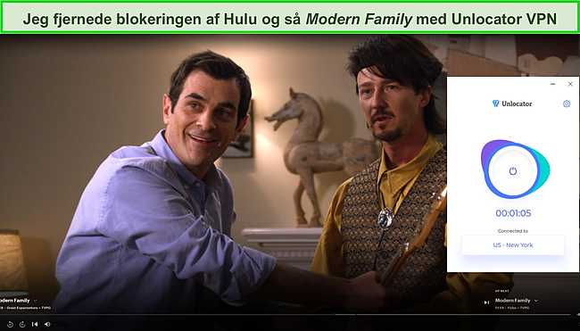 Skærmbillede af Unlocator, der fjerner blokeringen af Modern Family på Hulu.