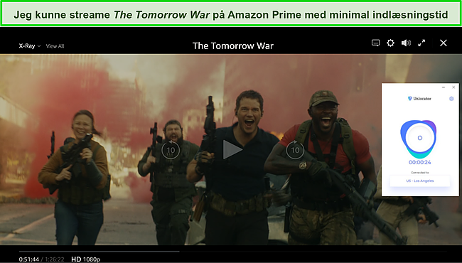 Skærmbillede af Unlocator, der fjerner blokeringen af The Tomorrow War på Prime Video.