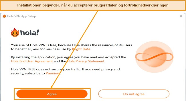 Skærmbillede af Hola VPN-webstedets applikationsdownloadsektion