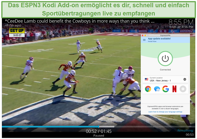 Screenshot des Streaming von Fußball auf ESPN3 mit Kodi