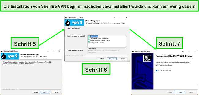 Screenshot, der die Installation der erforderlichen Java-Bibliotheken vor dem Anwendungsstart zeigt.