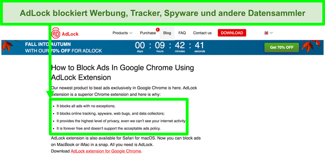 Screenshot der AdLock-Website mit der Angabe, dass keine Richtlinien für 