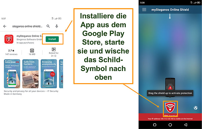 Screenshot von So laden Sie Steganos auf Android herunter.