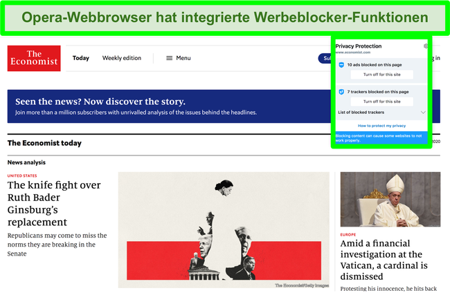 Screenshot des integrierten Werbeblockers von Opera Browser, der Anzeigen von der TechCrunch-Website entfernt