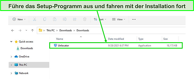 Screenshot der Anzeige von Unlocater im Download-Ordner auf dem PC.