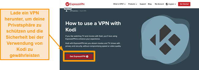 Screenshot, wie man Kodi Addon von Drittanbietern installiert Schritt 1 Holen Sie sich einen VPN