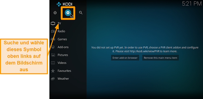 Screenshot, wie man das Kodi Addon eines Drittanbieters installiert Schritt 2 Klicken Sie auf das Kästchensymbol
