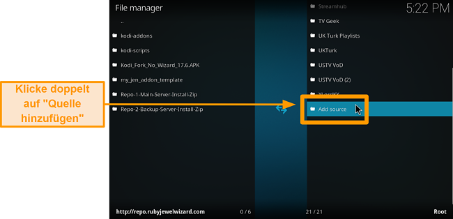 Screenshot So installieren Sie das Kodi-Addon eines Drittanbieters Schritt 6 Klicken Sie auf Quelle hinzufügen