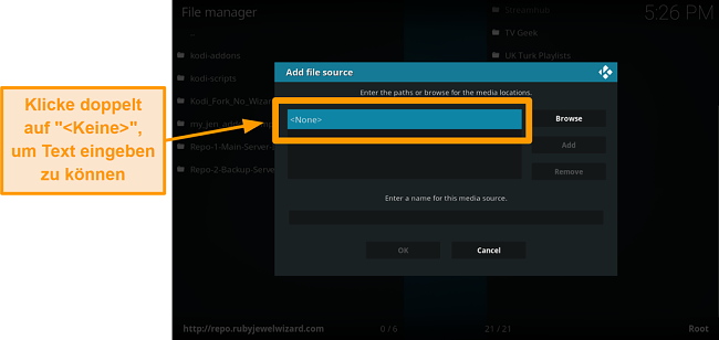 Screenshot, wie man Kodi Addon von Drittanbietern installiert Schritt 7 Doppelklicken Sie auf keine