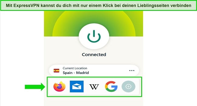 Grafik, die die Shortcut-Option von ExpressVPN in der App zeigt