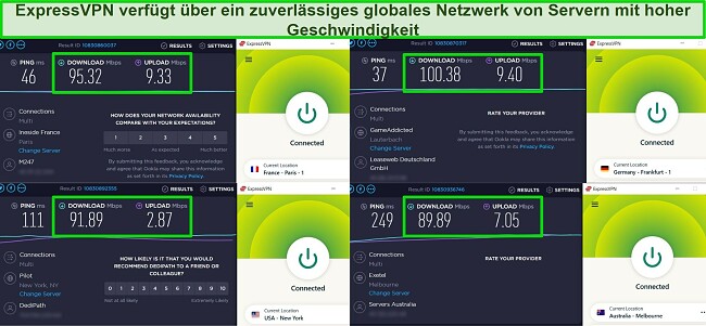 VPN- trennt sich ständig - wie man es behebt - ExpressVPN Geschwindigkeitstests Frankreich USA Deutschland Australien