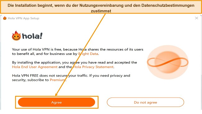 Screenshot des Anwendungs-Download-Bereichs der Hola VPN-Website