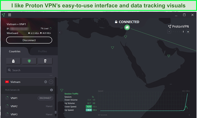 Screenshot of ProtonVPN's user interface