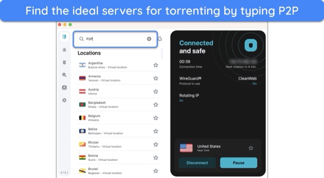 Screenshot of Surfshark's P2P servers