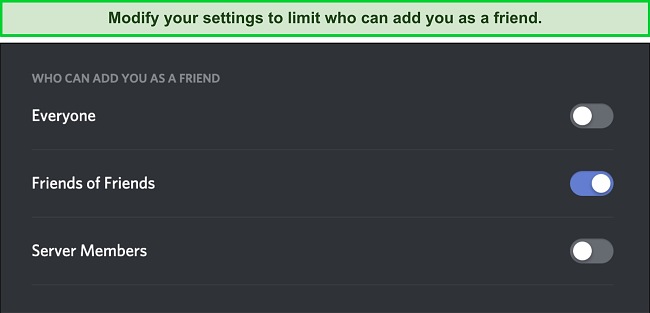 Screenshot of Who Can Add You As A Friend Settings on Discord. Screenshot of Who Can Add You As A Friend Settings on Discord.