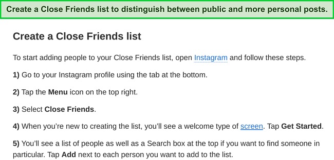Screenshot on How to Create a Close Friends List on Instagram Screenshot on how to create a close friends list on Instagram.