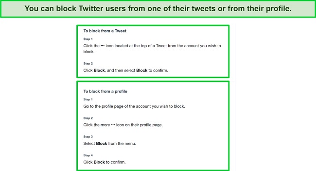 Screenshot on How to Block on Twitter Screenshot with instructions on how to block someone from a tweet or from a profile on Twitter.