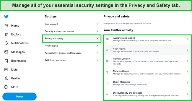 Screenshot of Twitter Settings Screenshot of Twitter Privacy and Safety settings, showing how to protect your tweets.