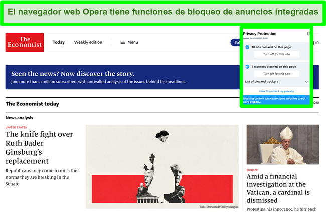 Captura de pantalla del bloqueador de anuncios incorporado del navegador Opera que elimina anuncios del sitio web TechCrunch