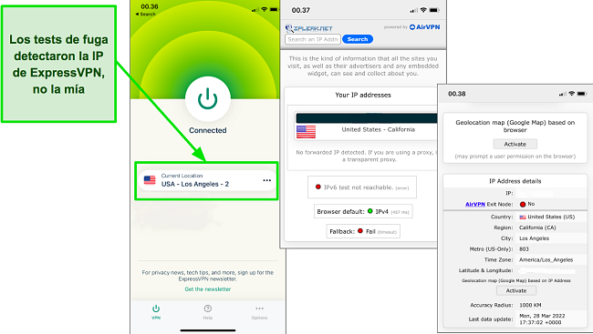 Una captura de pantalla de la prueba de fugas de ExpressVPN