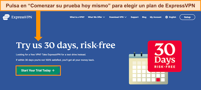 Imagen del sitio web oficial de ExpressVPN, destacando el enlace que dice 