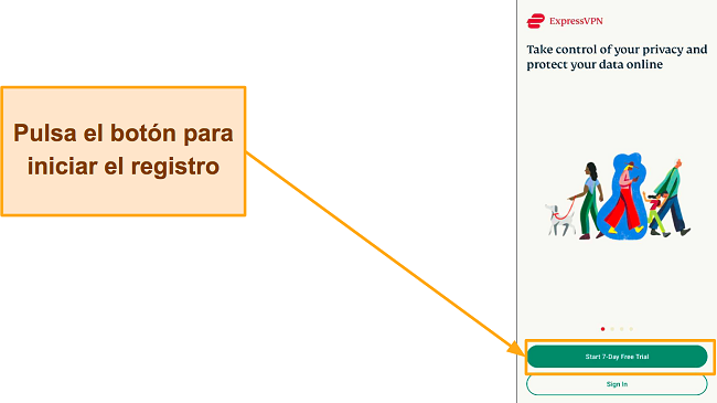 Captura de pantalla de la página de inicio de sesión de ExpressVPN, con el resalte 