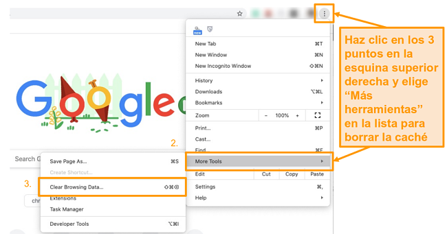 Captura de pantalla de cómo borrar su caché en Google Chrome
