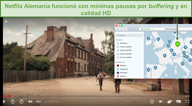 Captura de pantalla de NordVPN desbloqueando Netflix Alemania mientras juega Dark