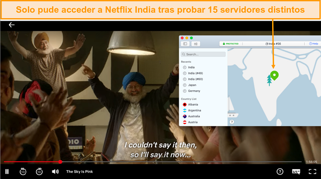 Captura de pantalla de la transmisión de Netflix India con NordVPN