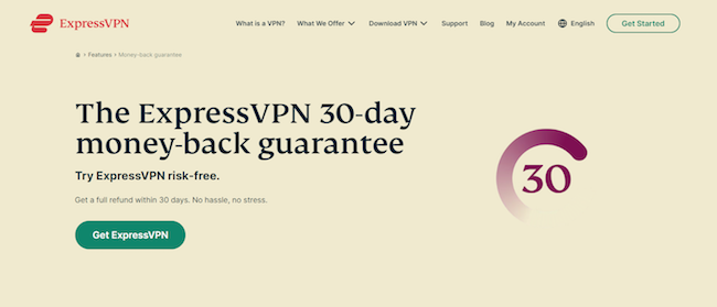 30-денна гарантія повернення грошей ExpressVPN