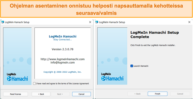 Kuvakaappaus LogMeIn Hamachin asennusprosessista