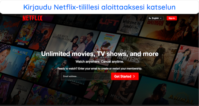 Kuvakaappaus Netflixin kirjautumissivusta