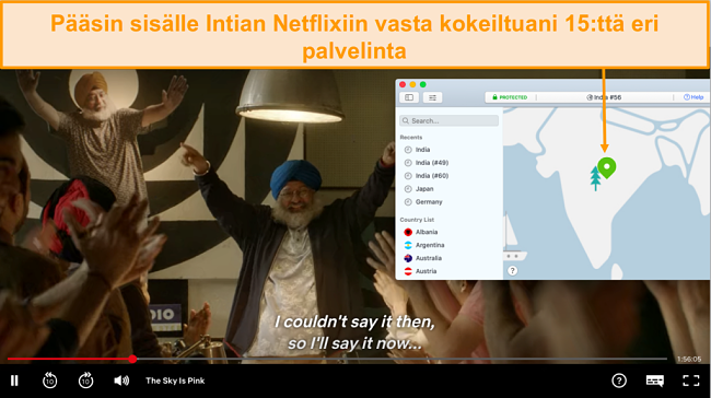 Näyttökuva Netflix Intian suoratoistosta NordVPN: n kanssa