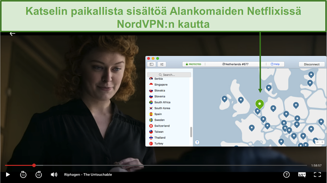 Näyttökuva paikallisen sisällön suoratoistosta Netflix Hollannissa NordVPN: n avulla