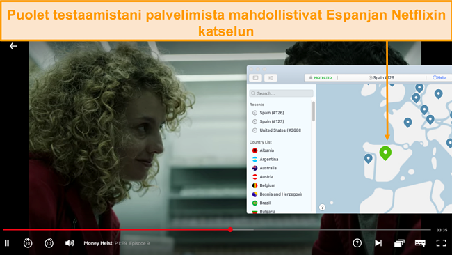 Näyttökuva NordVPN: n Netflix Spainin estosta