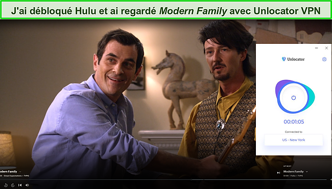Capture d'écran de Unlocator débloquant Modern Family sur Hulu.