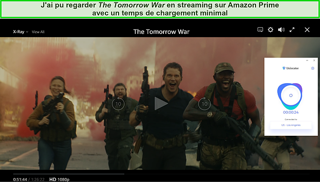 Capture d'écran de Unlocator débloquant The Tomorrow War sur Prime Video.