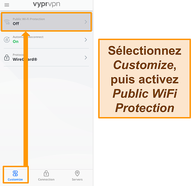 Capture d'écran du paramètre de protection WiFi publique de VyprVPN.