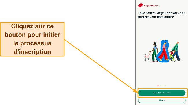 Capture d'écran de la page de connexion ExpressVPN, avec en surbrillance 