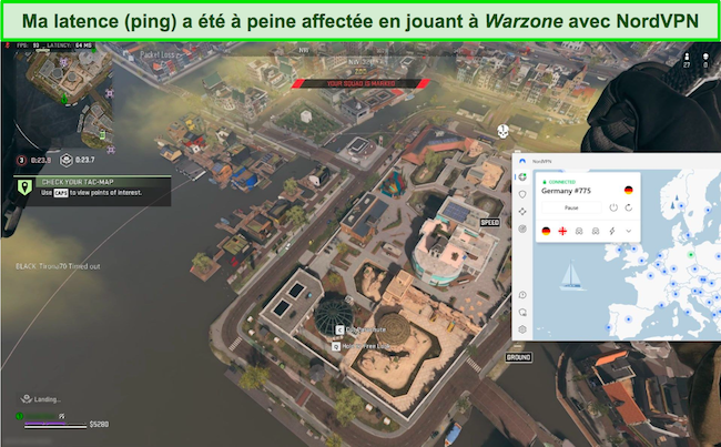 Jouer à Call of Duty : Warzone en étant connecté à un serveur allemand NordVPN.