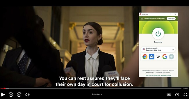 Capture d'écran d'ExpressVPN fonctionne avec Inheritance Netflix