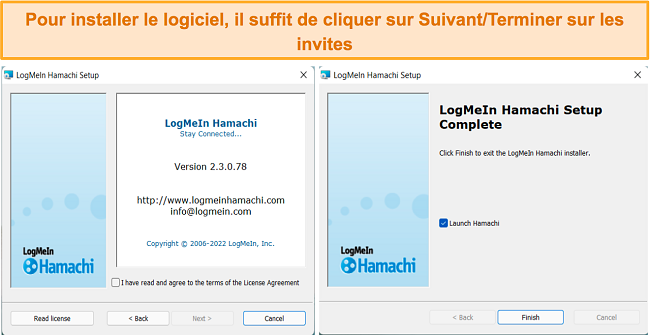 Capture d'écran du processus d'installation de LogMeIn Hamachi