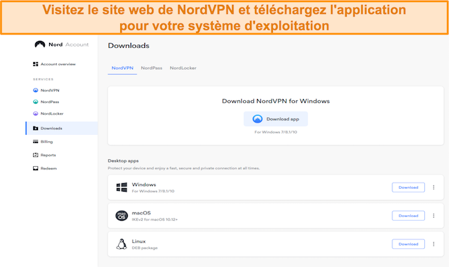 Visitez le site Web de NordVPN pour télécharger l'application pour votre système d'exploitation