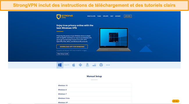 Une capture d'écran des instructions de téléchargement de StrongVPN